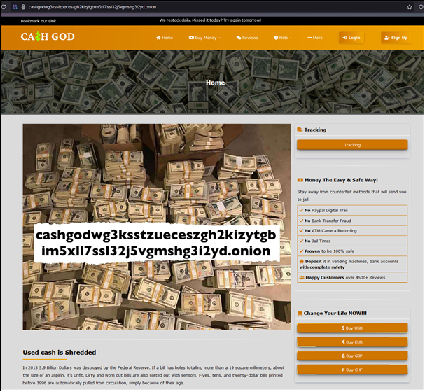 Identification of Public IP Address of Counterfeit Currency Sales Cash God