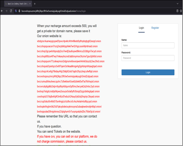 Identification of Public Infrastructure Linked to 'Best CVV Online, Fresh CVV' Dark Web Marketplace