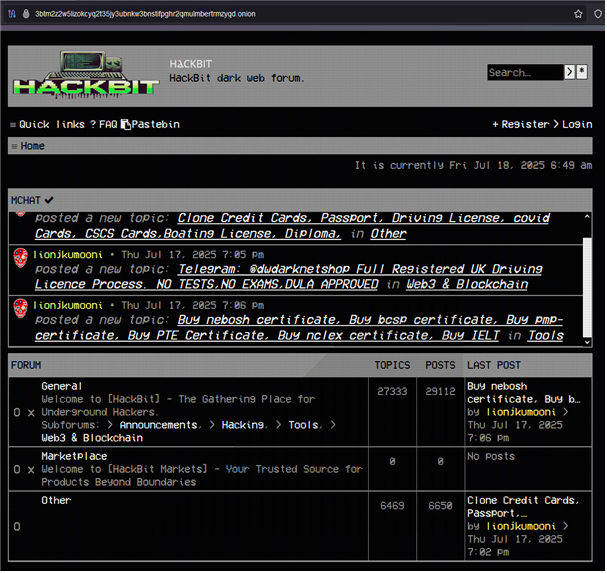 Identification of Public IP Address of HackBit Hacking Forum Site