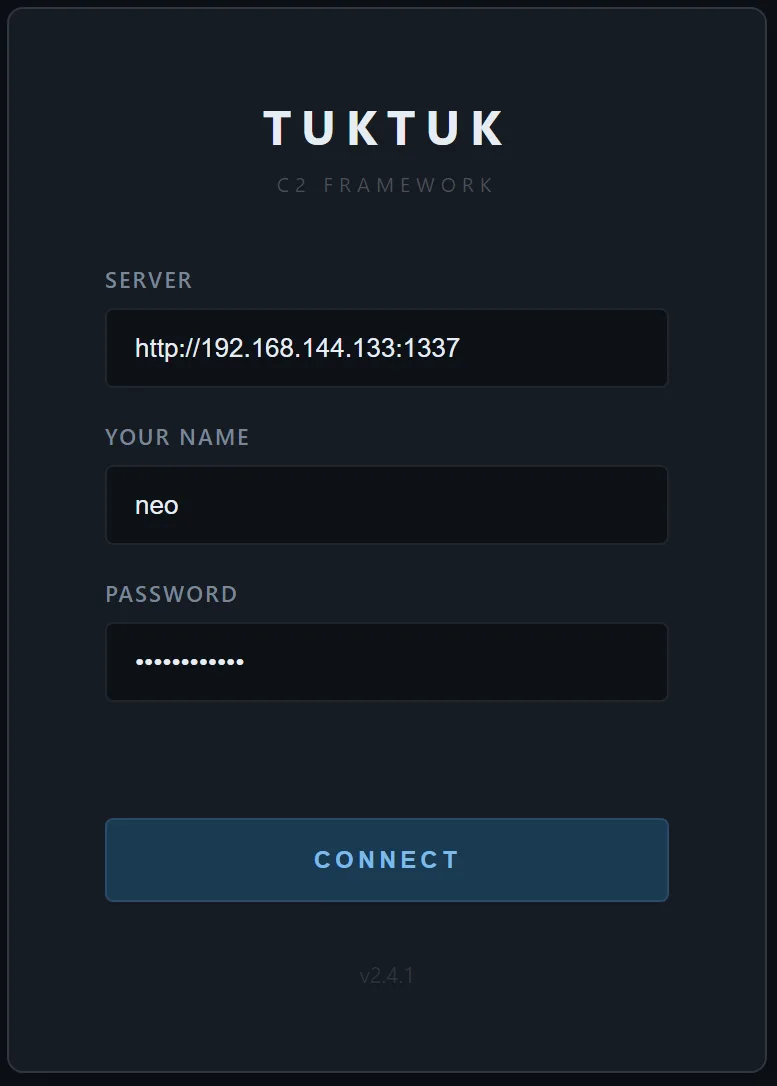 TukTuk C2 login screen